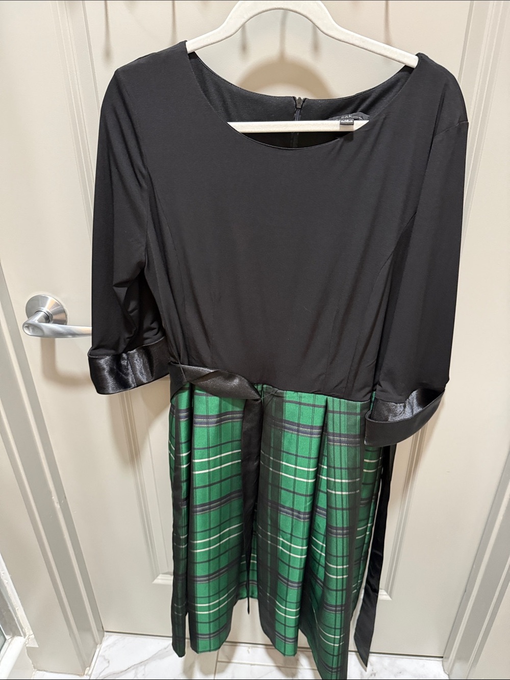 R&K Black Top with Green Plaid Skirt Dress